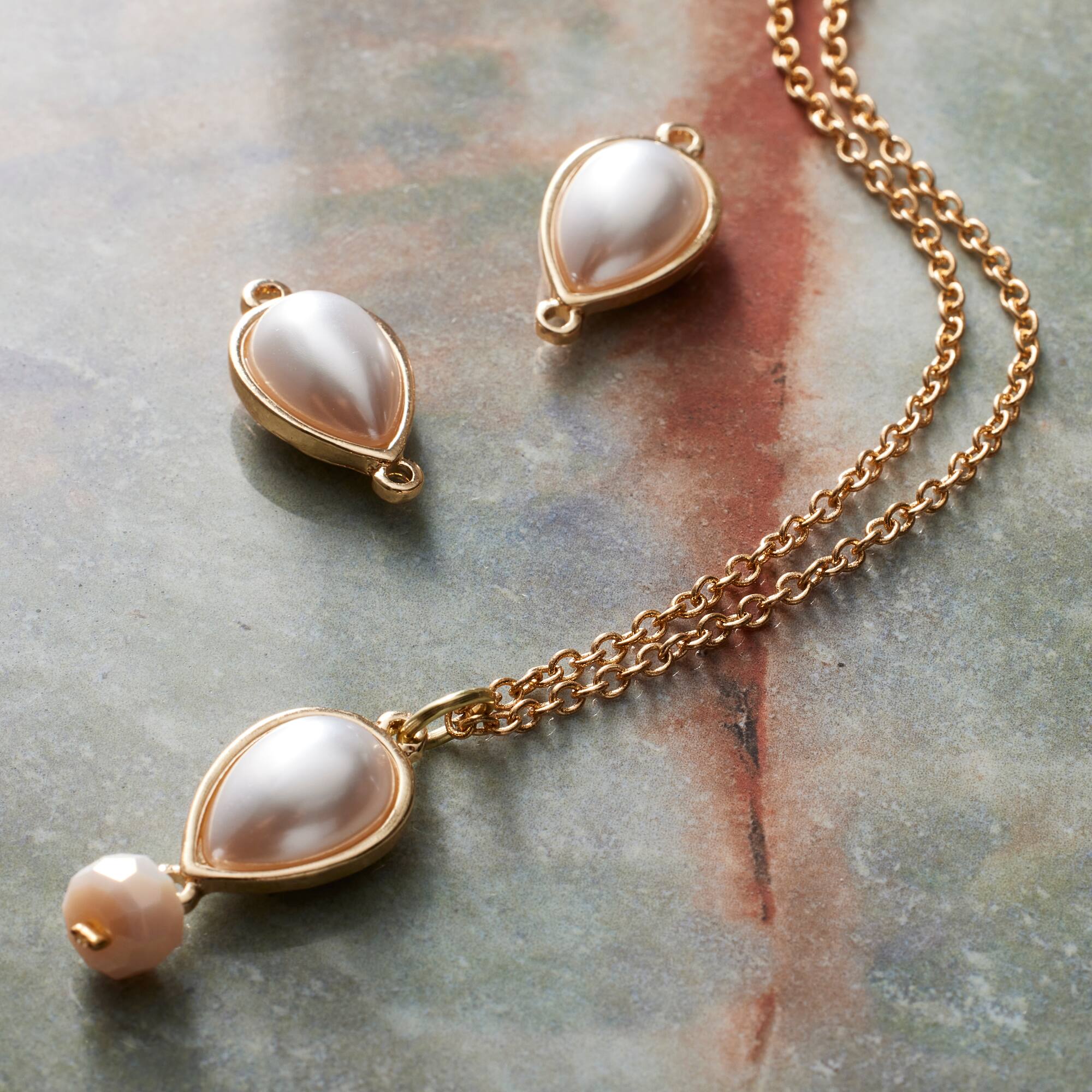 White & Gold Pearl Oval Connectors, 22mm by Bead Landing™